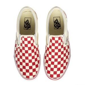 Vans Slip-On Red and White Checkerboard Shoes